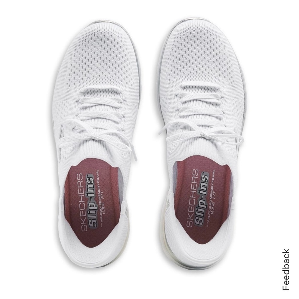 Skechers Women's Knit Sneakers in White and Silver - Picture 3 of 13